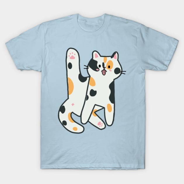 Calico Cat Licking Butt T-Shirt by waddleworks